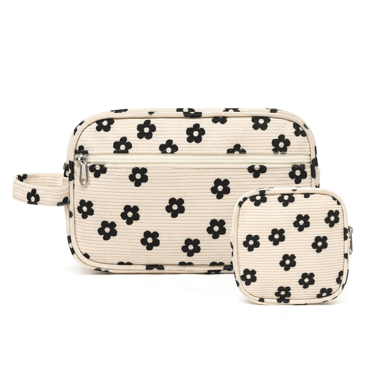 LEDAOU 2Pcs Travel Large Makeup Bag Cosmetic Bag Small Corduroy Makeup Pouch with Zipper Cute Travel Toiletry Essentials for Women Teen Girls