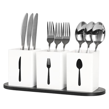 YUBAMIN 3 Pieces Wooden Silverware Caddy Utensil Holder for Countertop Silverware Holder for Party Portable Silverware Organizer with Wood Tray Spoon and Fork Holder