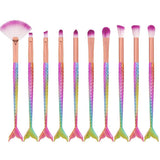 Makeup Brush Set 10 Pcs Fish Tail Eye Makeup Brushes Eyeshadow Concealer Eyeliner Brow Blending Brush Tool(Multicolor Mermaid Handle)