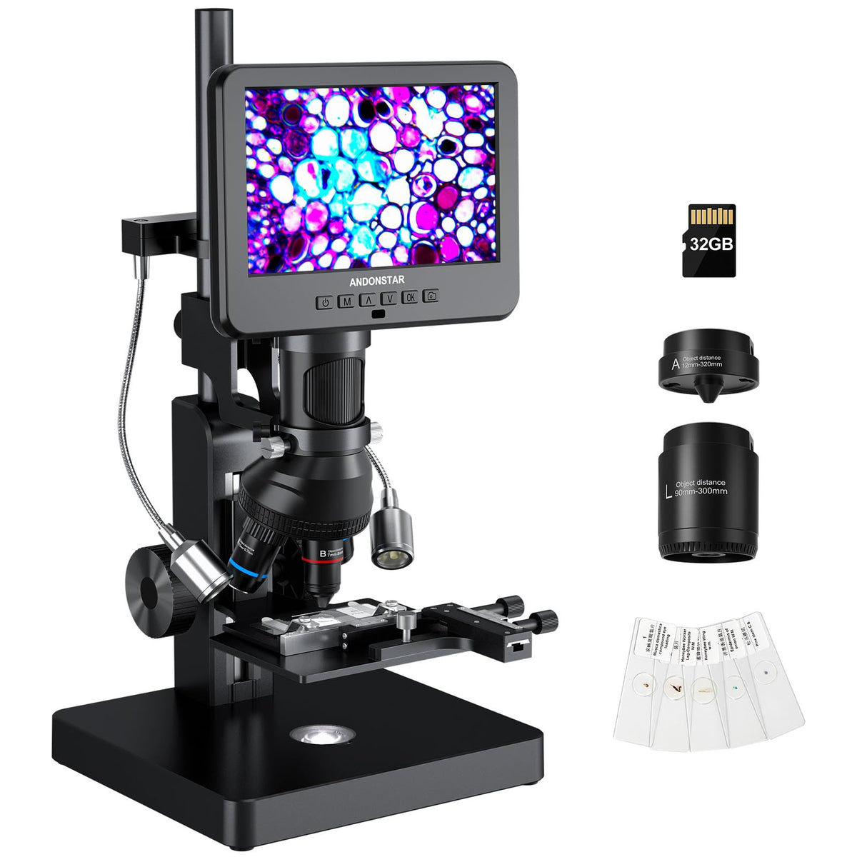 Andonstar 5 Lens AD266S 5000X UHD 2160P HDMI Digital Microscope for Biological Microscope Kit 24MP PCB Circuit Board Soldering Microscope for Electronics Repair Coin Microscope for Full View 32G