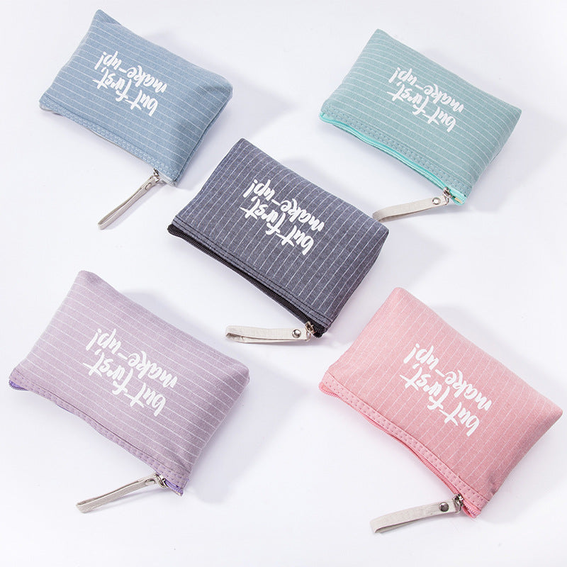 Letter Flower Print Canvas Makeup Bag for Women