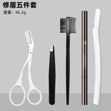 Stainless Steel Eyebrow Tweezers and Dual-Head Brush Set