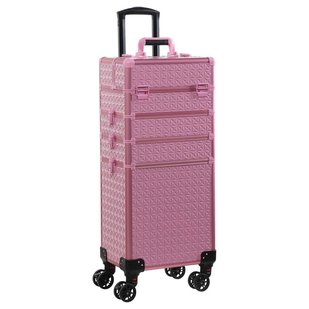 CHANNCASE Rolling Train Case 4-in-1 Portable Makeup Train Case Professional Cosmetic Organizer Makeup Traveling case Trolley Cart Trunk (pink)