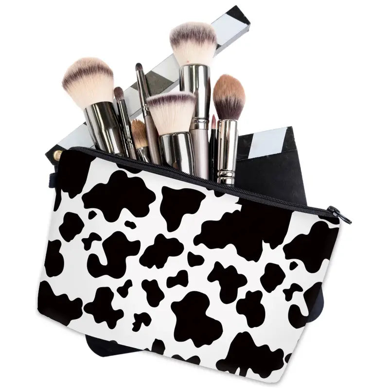 Cow Pattern Cosmetic Bag - Roomy Travel Makeup Organizer