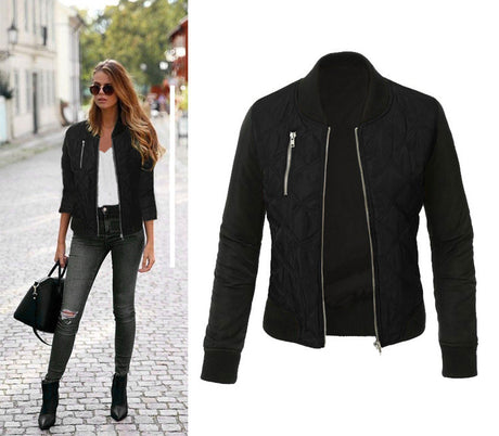 Fashionable Zippered Padded Jacket for Women
