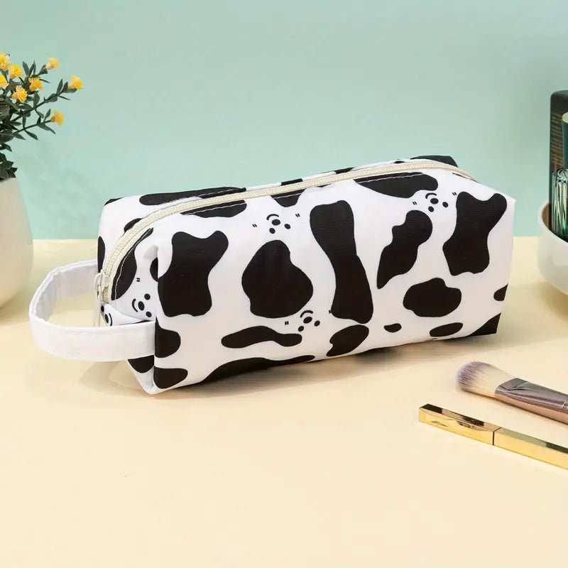 Smiley Face Cow Print Makeup and Pencil Case Organizer