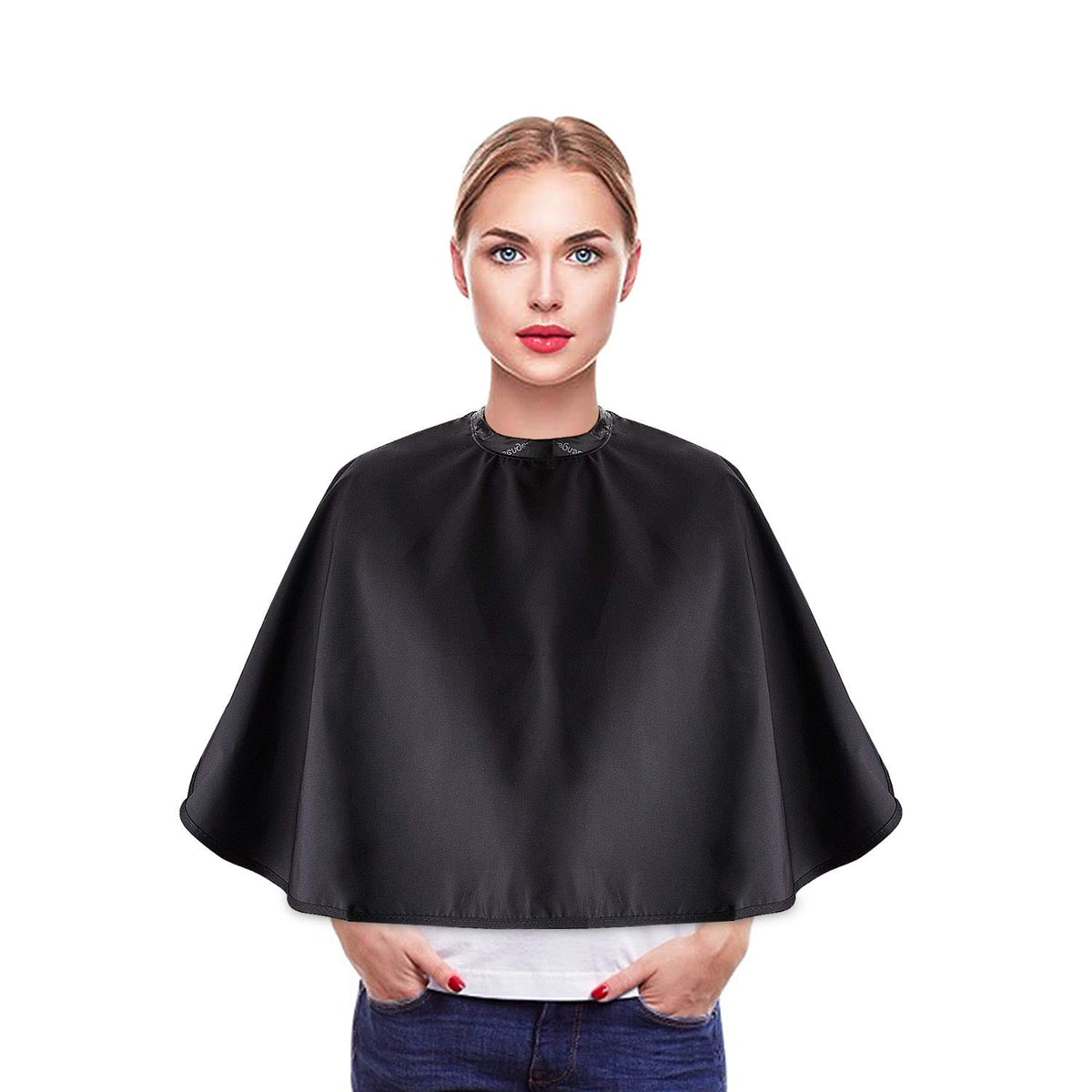 Noverlife Black Makeup Cape Chemical & Water Proof Beauty Salon Shorty Smock for Clients Lightweight Comb-out Beard Apron Shortie Makeup Bib Styling Shampoo Cape for Makeup Artist Beautician