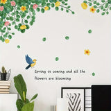 Green Leaf Flowers Bird Wall Stickers for Home Decor