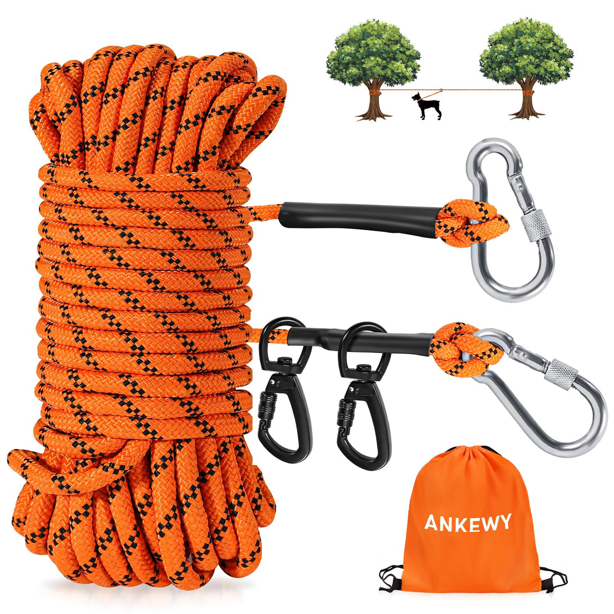 Dog Tie Out Cable for Camping 100ft Dog Runner for Yard Hold up to 350lbs Portable Dog Camping Essentials for Outside