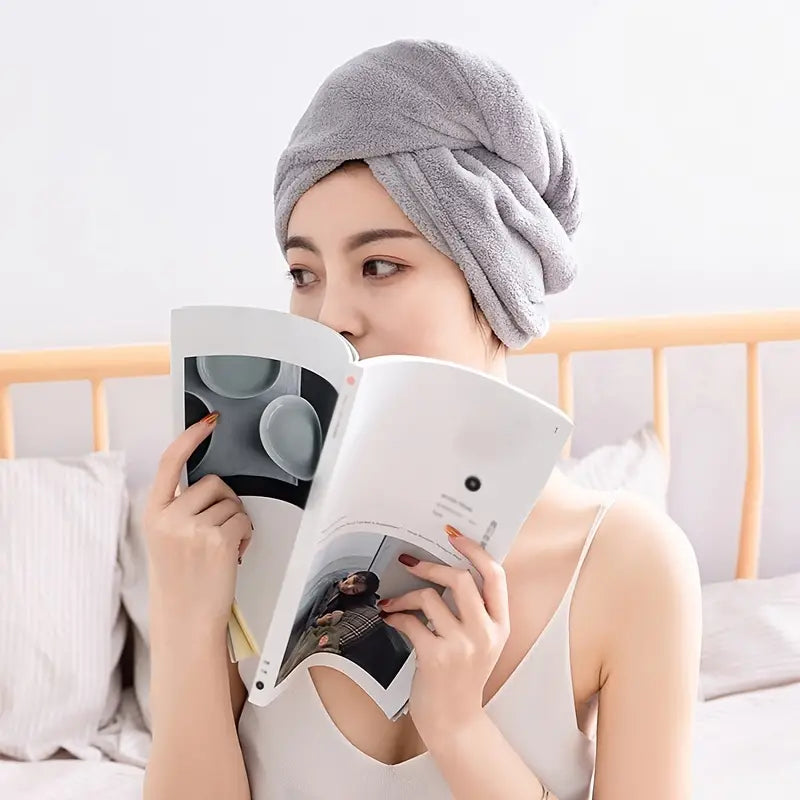 Microfiber Hair Drying Cap - Quick Absorbent Gray Towel