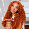 JonLiarge Ginger Orange Deep Wave Lace Front Wigs Human Hair Glueless Wear and Go Ginger Wig Human Hair for Women Glueless Wigs 180% Density Curly Human Hair Wig 18 Inch