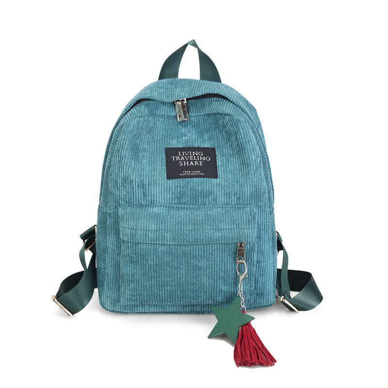 Women's Canvas Fringe Bucket Travel Backpack with Charm