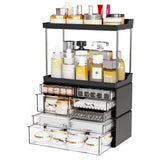 Yieach 3 Pack Clear Makeup Organizer With Drawers - Stackable Design19.1" Tall Large Capacity - Suitable as Bathroom Counter OrganizerVanity Perfume OrganizerDresser Top Organizer for Bedroom