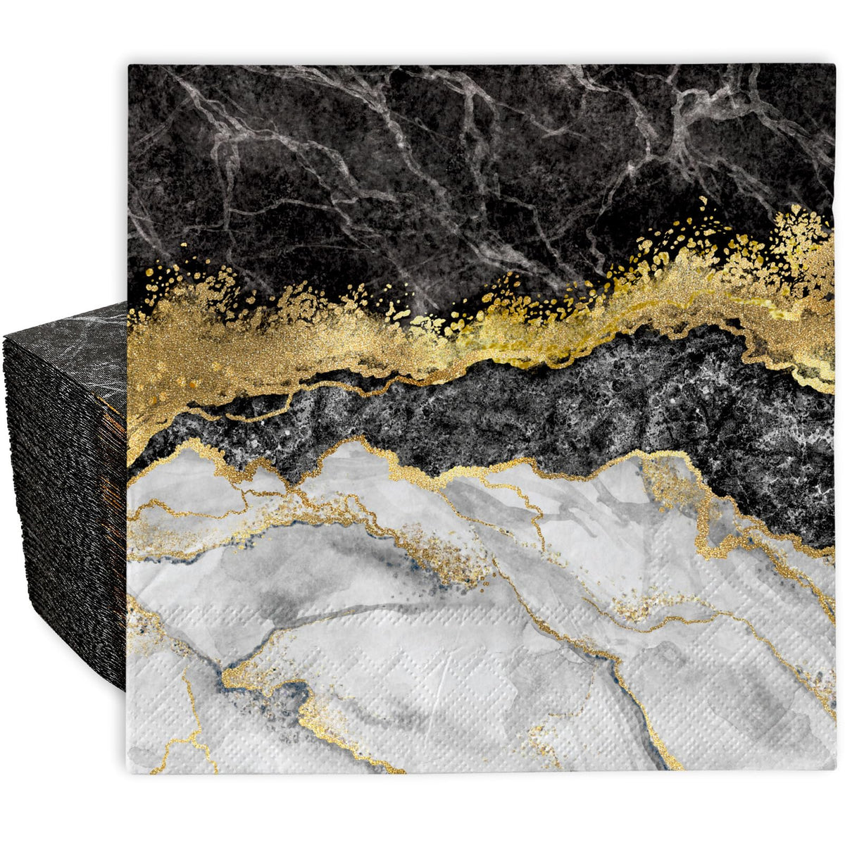 AnyDesign 80 Pack Marble Paper Napkins Disposable Elegant Dinner Party Napkins Black Gold 6.5 x 6.5 Inch Dessert Hand Napkins for Birthday Wedding Baby Shower Bridal Shower Tea Party Supplies