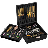 Prestige & Fancy 2 Layer Woman Jewelry Box Jewelry Organizer For Woman Men & Girls Large Case 8.5x7.5x3.3in | PU Leather Black Jewelry Gift Storage Boxes For Ring Necklace & Bracelet With Lock