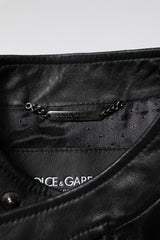 Dolce & Gabbana Black Sheep Leather Biker Full Zip Jacket
