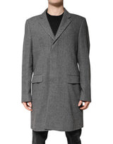 Dolce & Gabbana Gray Wool Single Breasted Trench Coat Jacket