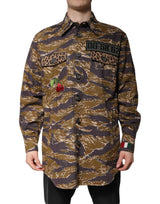 Dolce & Gabbana Brown Leopard Cotton Collared Coat Jacket
