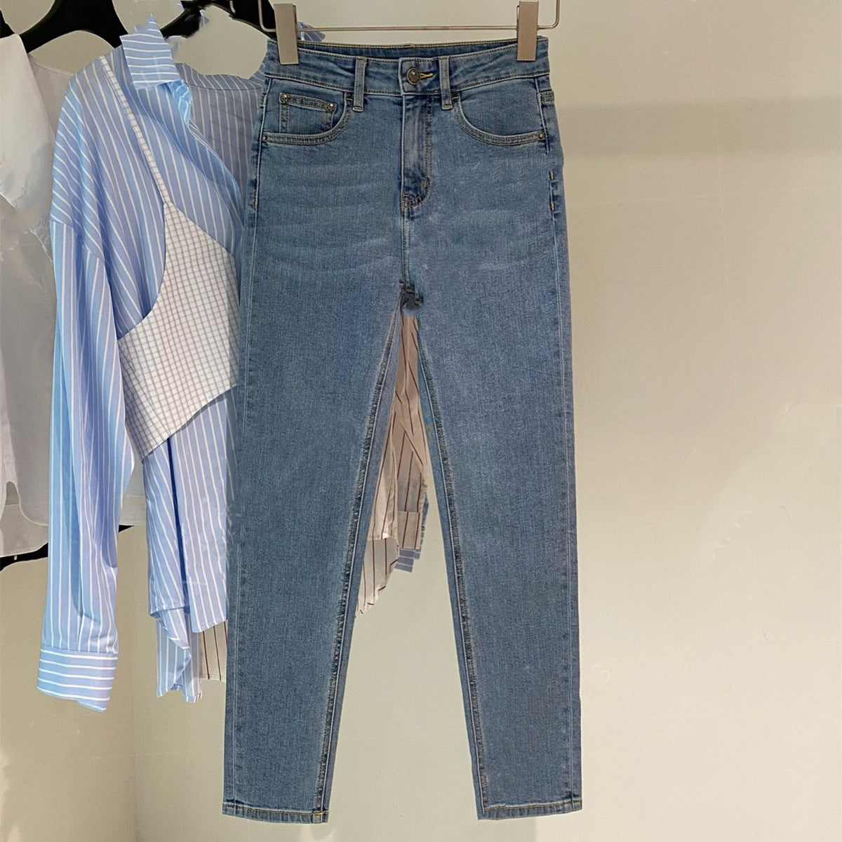 Icy Silk High Waist Straight Leg Stretch Denim Pants