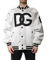Dolce & Gabbana White DG Logo Polyester Jersey Bomber Jacket