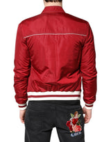 Dolce & Gabbana Red White Nylon Full Zip Men Bomber Jacket