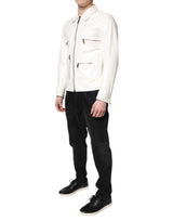 Dolce & Gabbana White Collared Full Zip Biker Coat Jacket