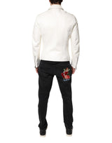 Dolce & Gabbana White Collared Full Zip Biker Coat Jacket