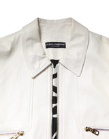 Dolce & Gabbana White Collared Full Zip Biker Coat Jacket