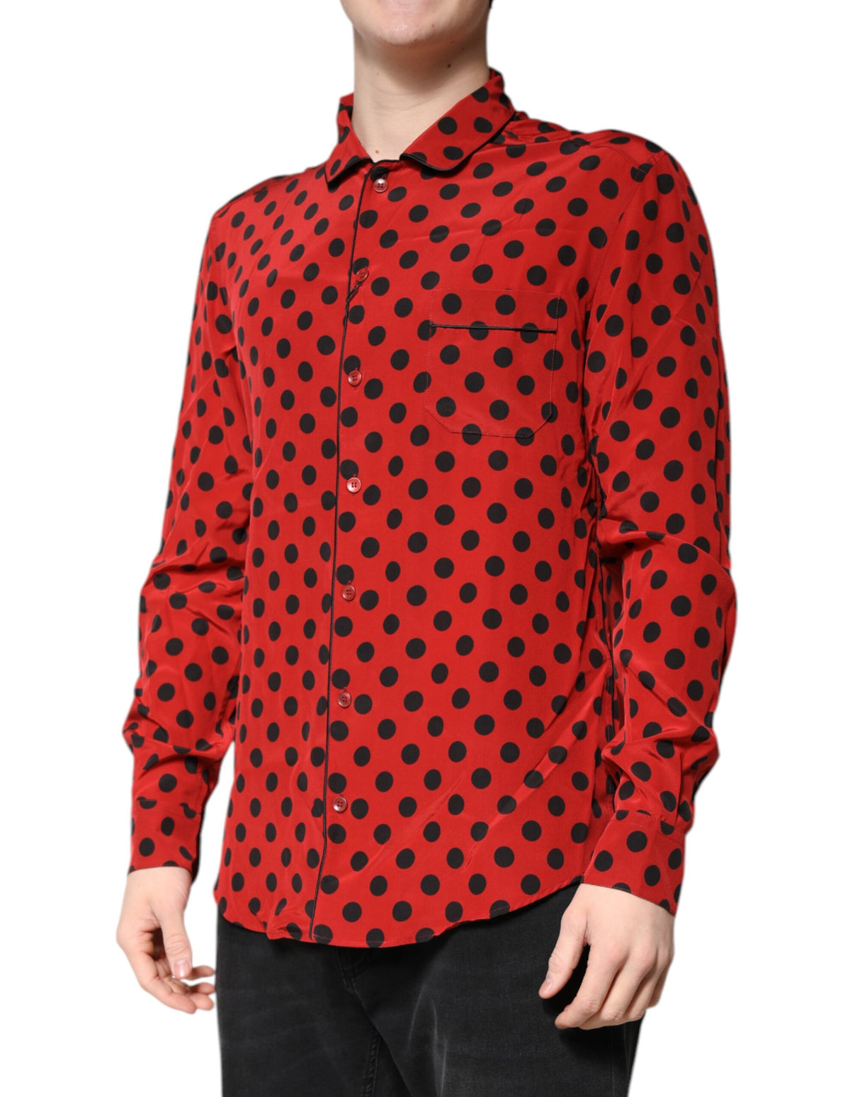 Dolce & Gabbana Red Polka Dot Silk Long Sleeve Shirt