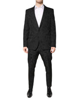 Dolce & Gabbana Black Polyester Floral Jacquard 2 Piece Suit