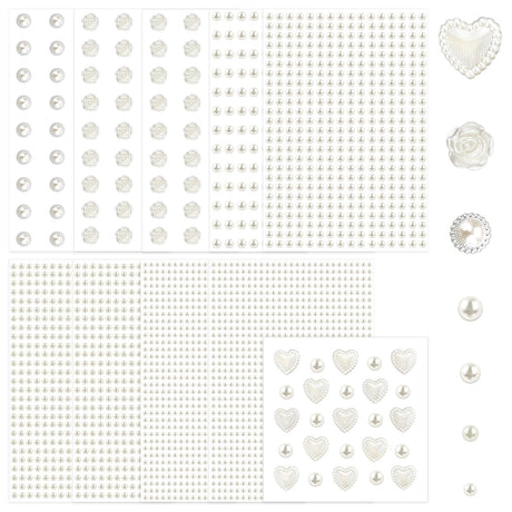 ZEYIYER 3725PCS Pearl Stickers Self Adhesive Flat Back Pearls for Crafting Stick on Gems Assorted Sizes Stick on Pearls for Face Makeup Eye Nail Hair Wedding Card Artwork Decoration (White)