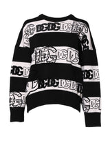 Dolce & Gabbana Black White Logo Print Wool Pullover Sweater