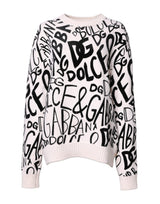 Dolce & Gabbana White Black Logo Print Women Pullover Sweater