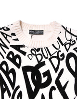 Dolce & Gabbana White Black Logo Print Women Pullover Sweater