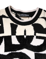 Dolce & Gabbana White Black Logo Print Women Pullover Sweater
