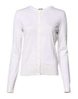 Dolce & Gabbana White Cashmere Crew Neck Top Cardigan Sweater