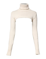 Dolce & Gabbana Ivory Cashmere Turtleneck Cropped Top Sweater