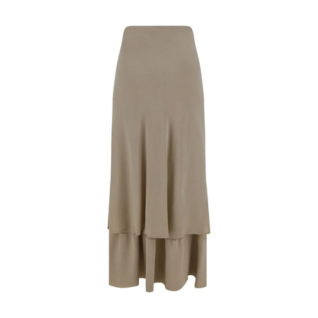 Quira Beige Silk Long Skirt