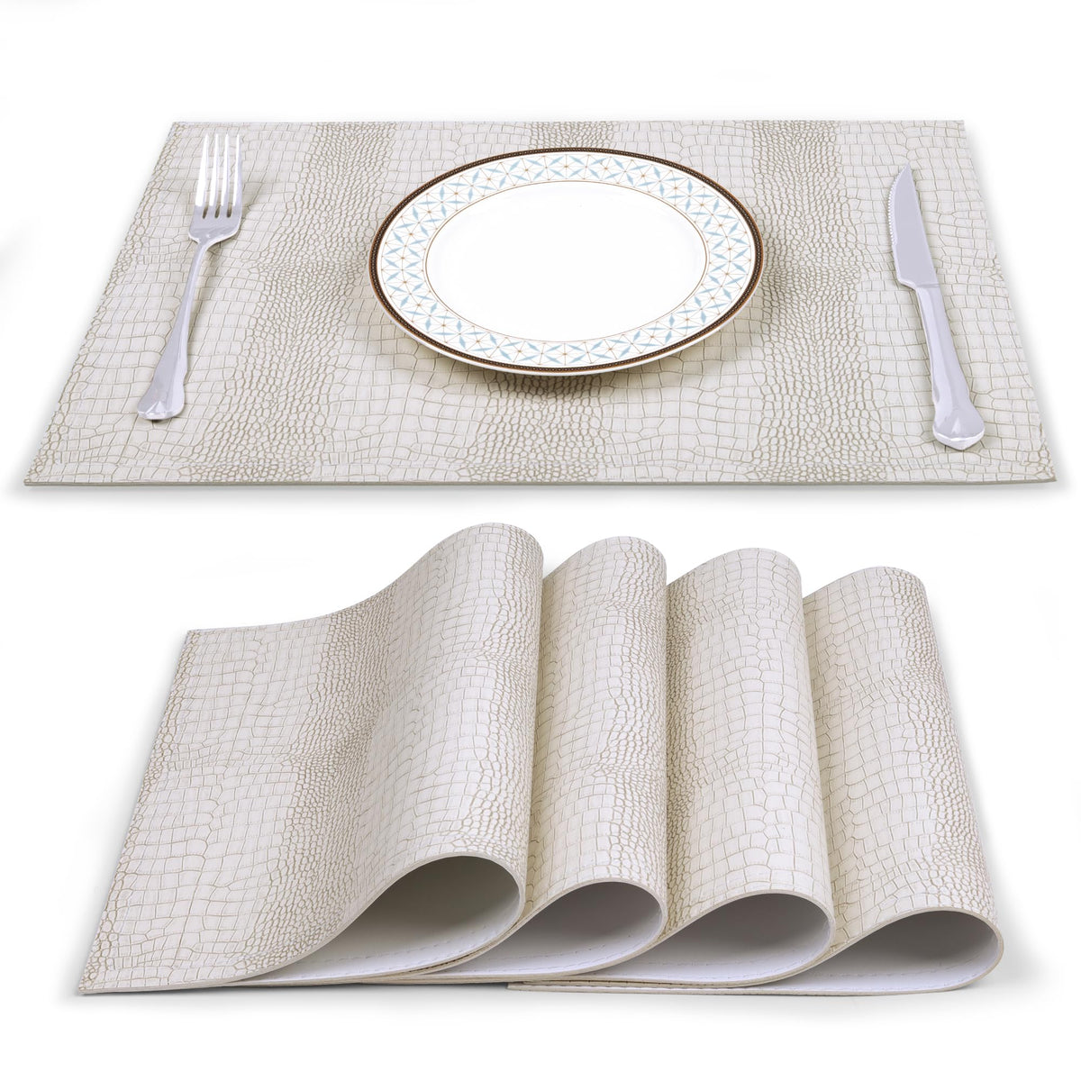 fanquare Faux Leather Placemats 4-Piece Table Mats Double-Sided Place Mats for Office Conference Table Dining Home Decor White