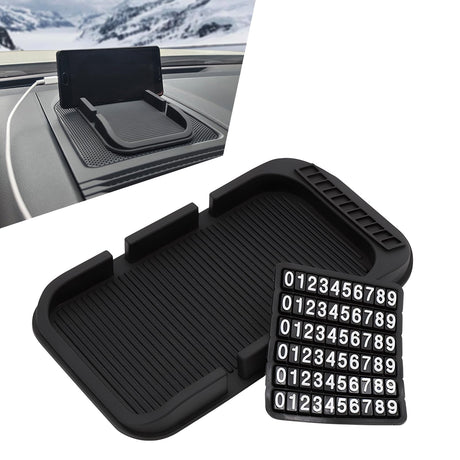 Yumfugu Pack-1 Car Dashboard Anti-Slip Mat Multifunction Car Dashboard Cell Phone Holder Double-Groove with Number Plate Auto Pad Mat Universal for Most Cars (Black)