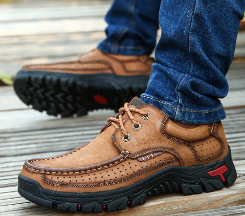 Men's Outdoor Hiking Shoes - Thick Sole Leather Boots