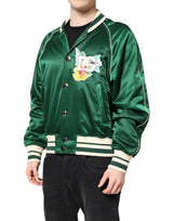 Dolce & Gabbana Green Floral DG Logo Full Zip Bomber Jacket