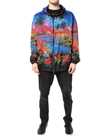 Dolce & Gabbana Multicolor Print Hooded Windbreaker Jacket