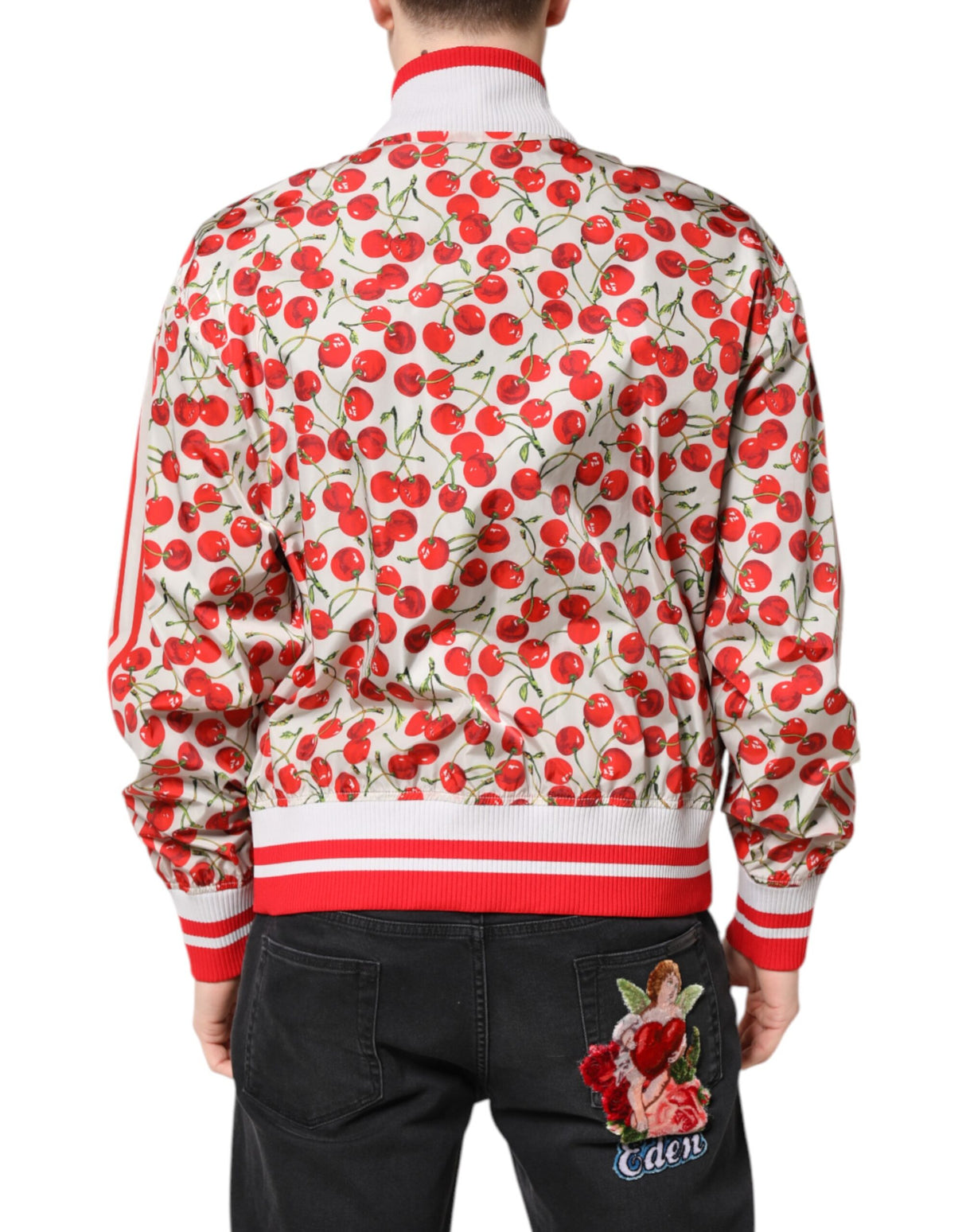 Dolce & Gabbana White Cherry Print Full Zip Bomber Jacket