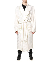 Dolce & Gabbana Ivory Silk Logo Men Wrap Robe Coat Jacket