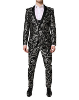 Dolce & Gabbana Black Gray MARTINI Jacquard Men 3 Piece Suit