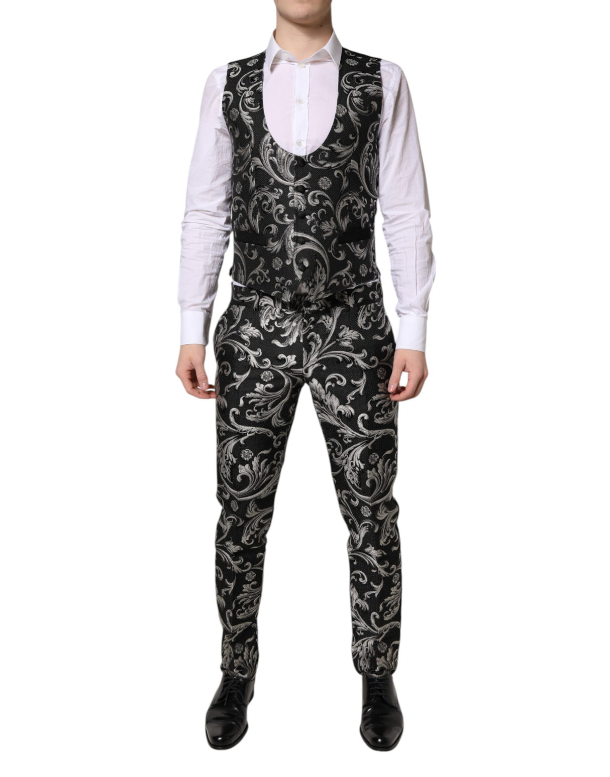Dolce & Gabbana Black Gray MARTINI Jacquard Men 3 Piece Suit