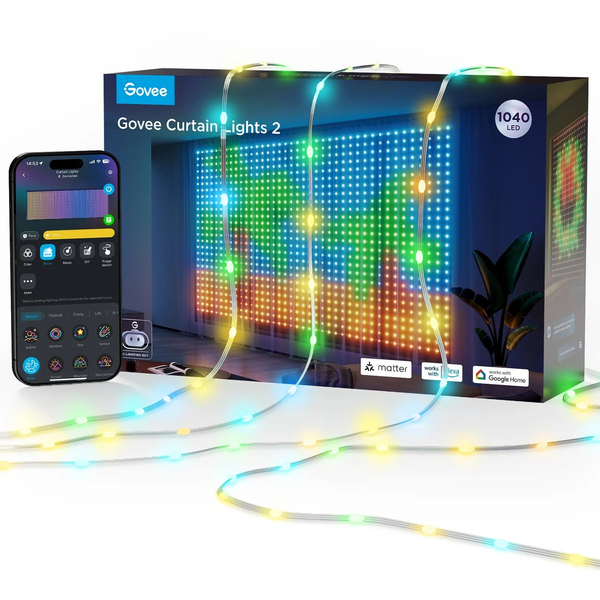 Govee H70B4 LED Curtain Lights 2 WiFi & BT RGBIC 3mx2.0m IP65 (EU)