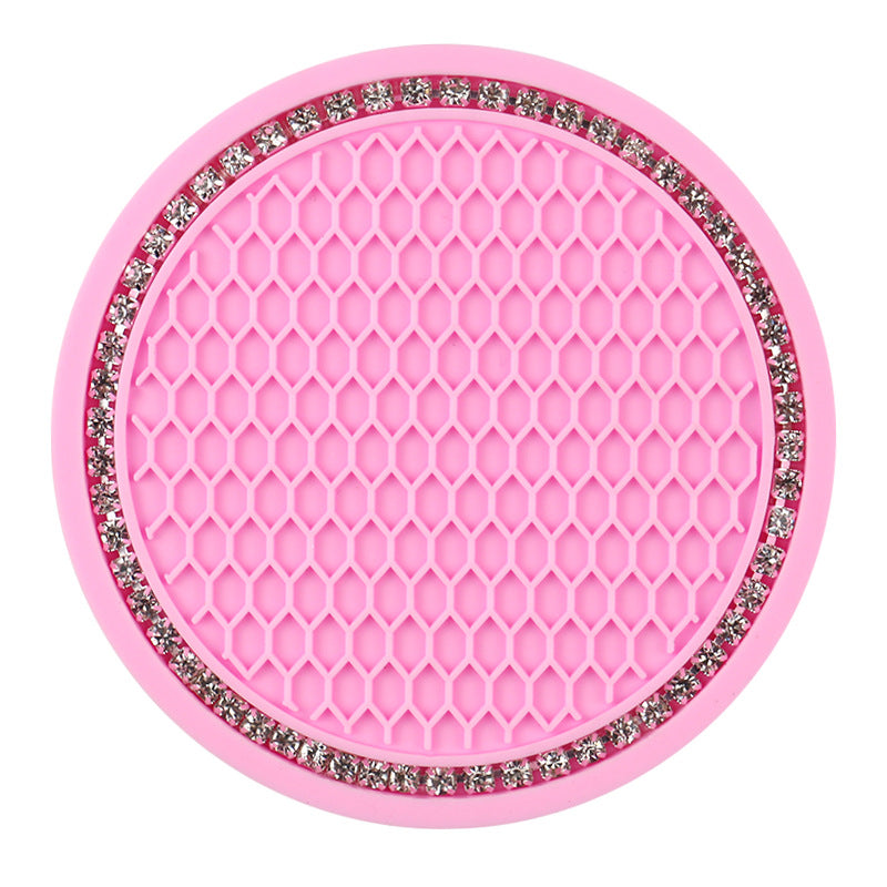 Creative Honeycomb Car Cup Holder Mat with Rhinestones