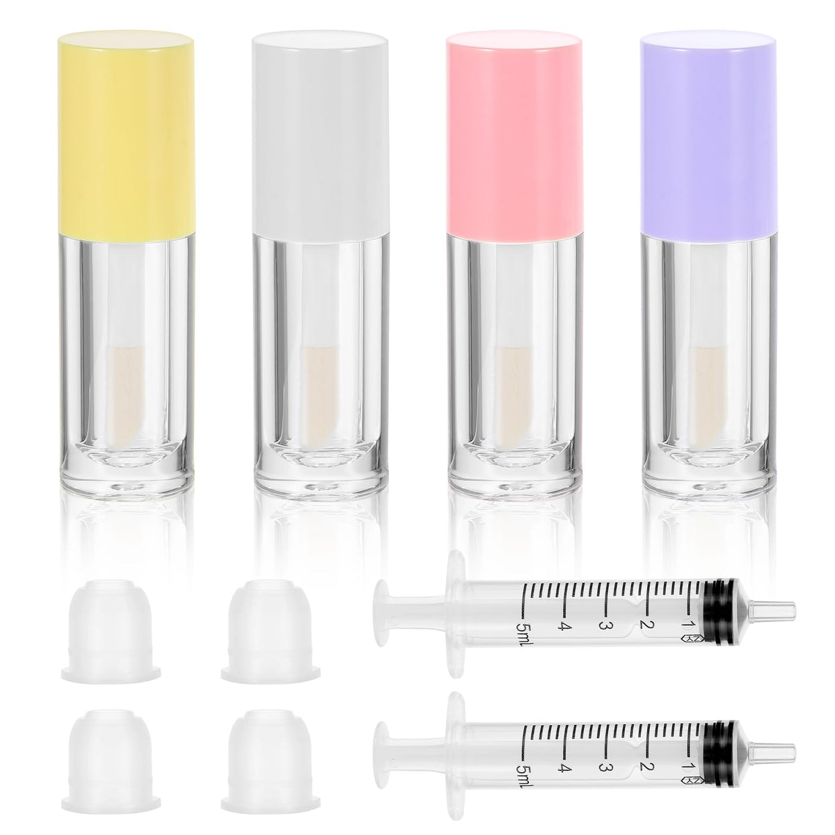 4Pcs Empty Lip Gloss Tubes 6ml Refillable Lip Balm Bottles with Wand Clear Lip Gloss Containers Makeup Containers Bottles for DIY Makeup Lipgloss Making Kit